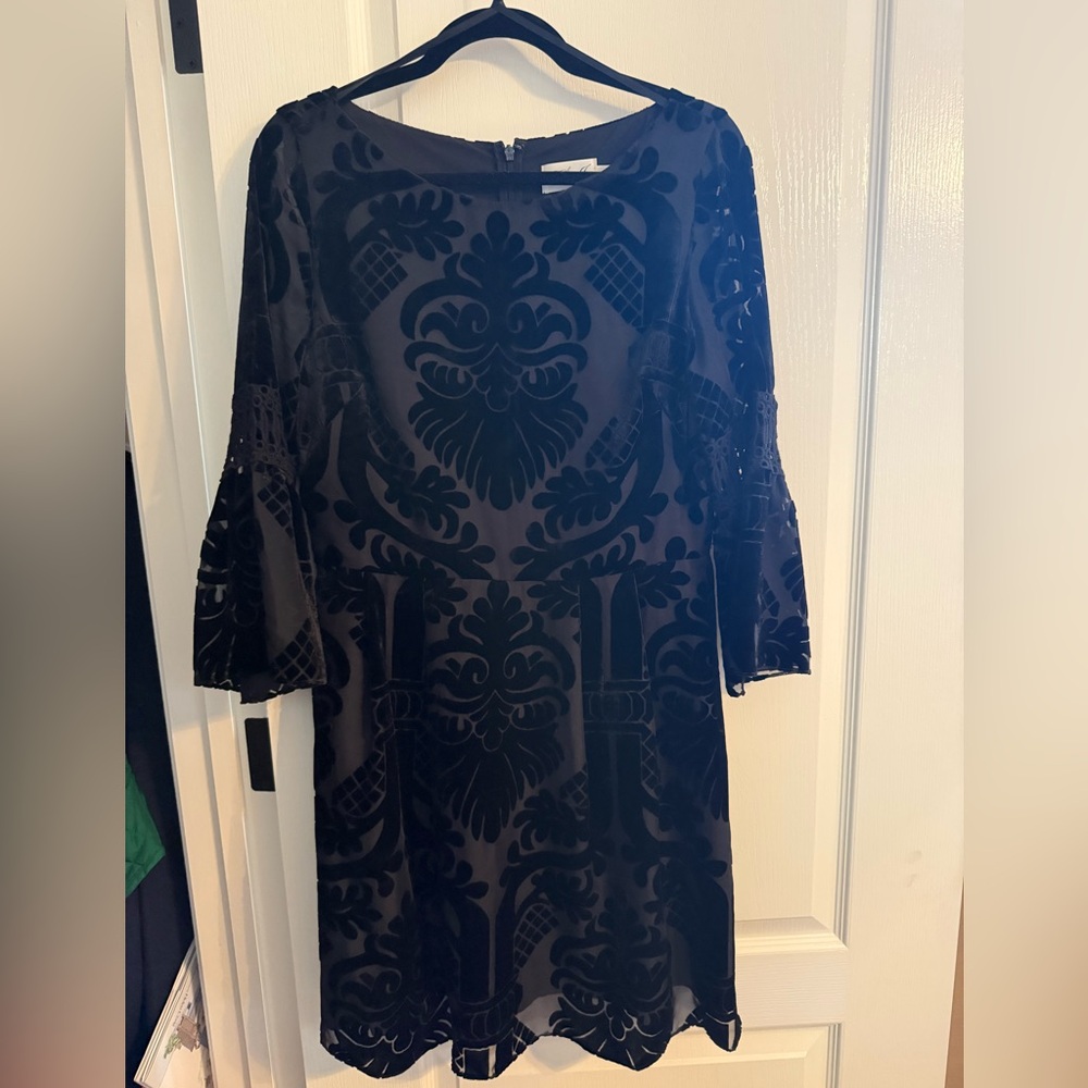 Black sleeved dress with velvet designs